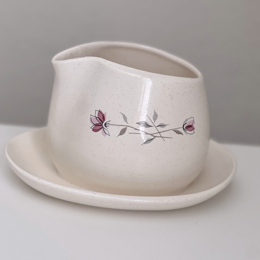 Vintage Franciscan Earthenware Gravy Boat Dish Duet Pink Rose Floral Spe…